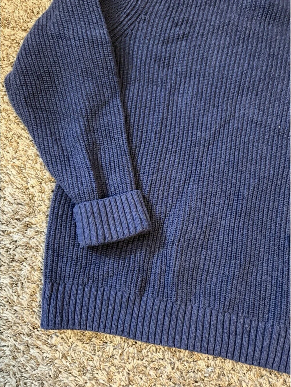 Duluth Trading Men’s Size Large Blue Knit Fisherman Sweater Cotton Henley Button